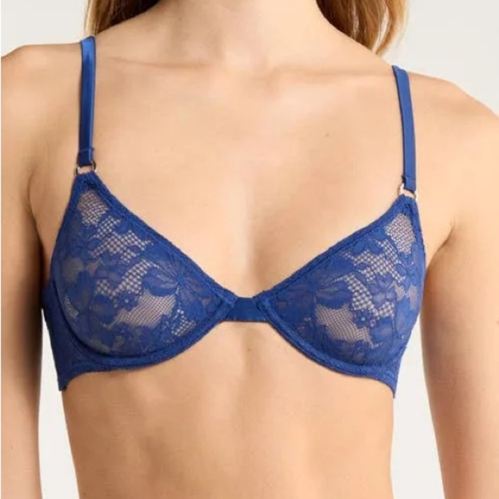 Fleur du Mal Le Stretch Lace Demi Bra in Electric Blue / 32DD